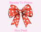 Red Coquette Bow With White Hearts Trendy Valentine's Day DTF TRANSFER or UV DTF STICKER DECAL