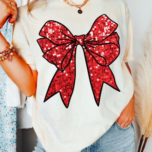 Faux Sequins Red Coquette Bow Christmas DTF TRANSFER  or UV DTF STICKER