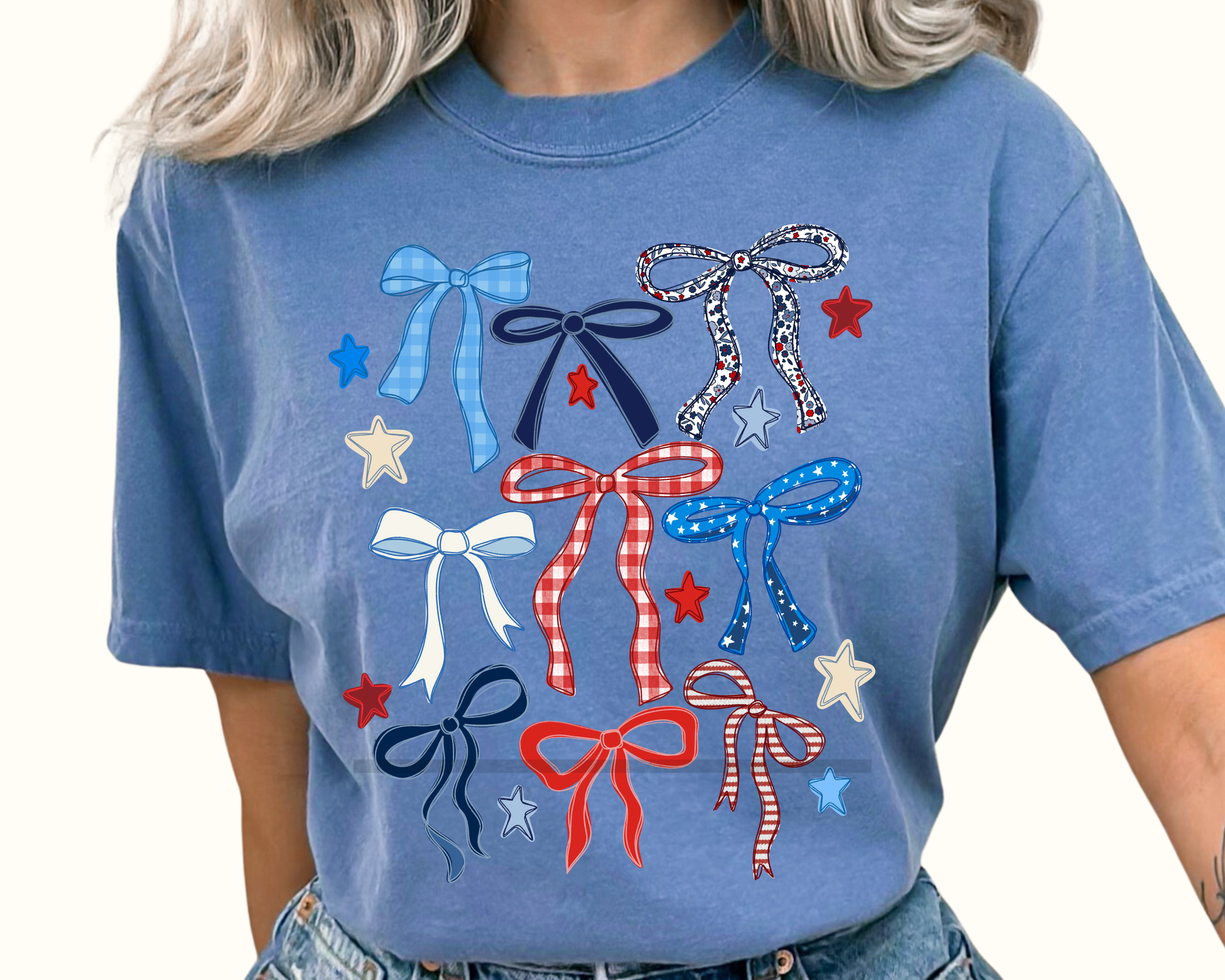 Red White Blue Bows Patriotic 4th of July DTF TRANSFER