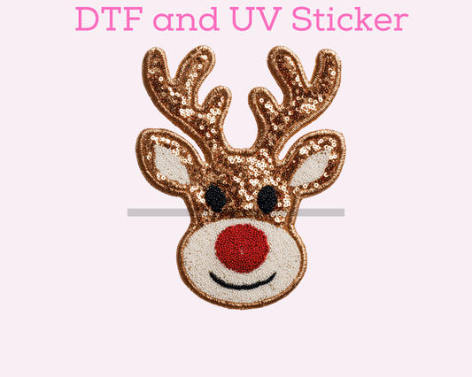 Rudolph The Red Nose Reindeer Faux Sequins DTF TRANSFER