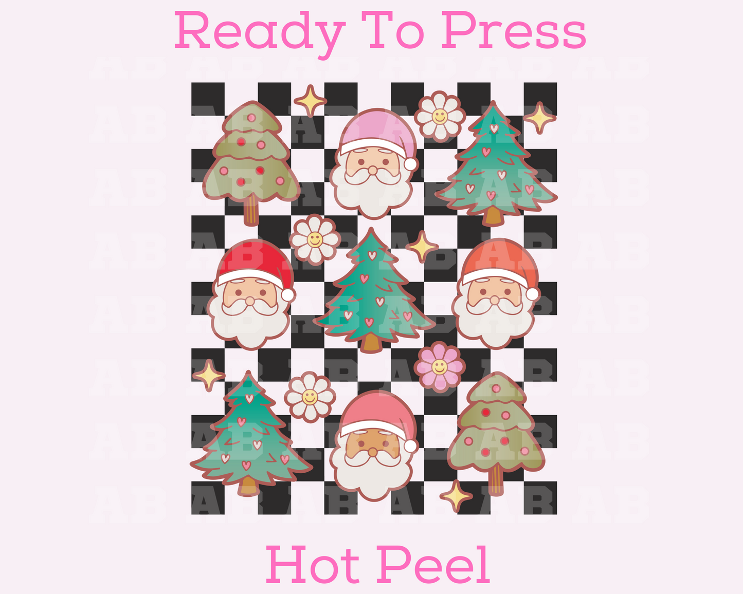 Checkered Retro Santa Christmas Tree Collage Christmas DTF TRANSFER  or UV DTF STICKER