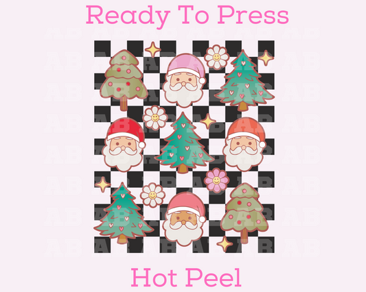 Checkered Retro Santa Christmas Tree Collage Christmas DTF TRANSFER  or UV DTF STICKER