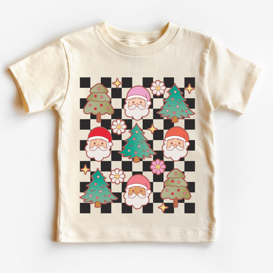 Checkered Retro Santa Christmas Tree Collage Christmas DTF TRANSFER or UV DTF STICKER