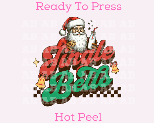 Retro Jingle Bells Santa Christmas DTF TRANSFER or UV DTF STICKER