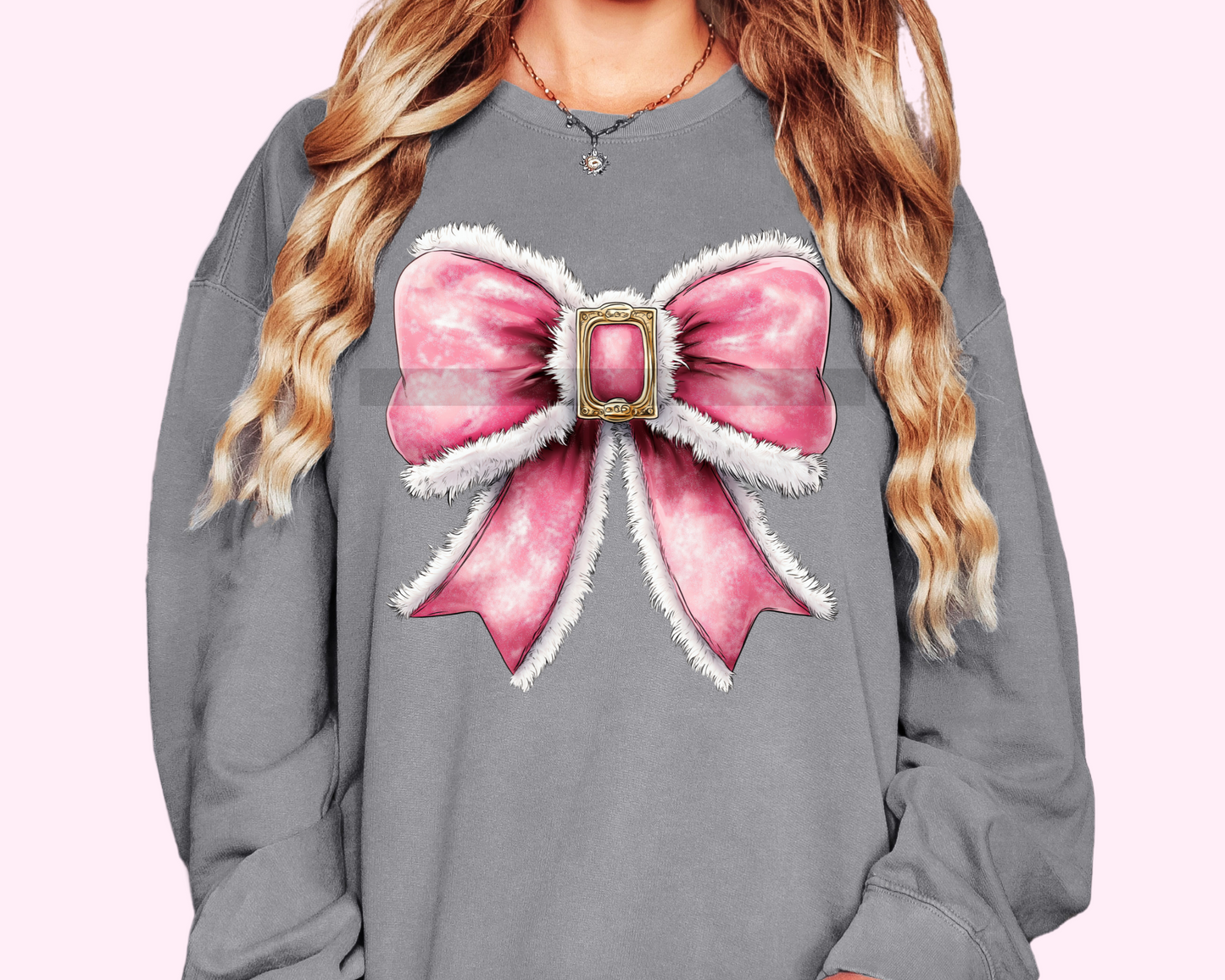 Christmas Pink Fluffy Coquette Bow DTF TRANSFER or UV DTF STICKER