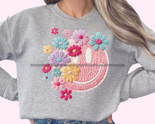 Spring Happy Face Floral DTF TRANSFER or UV DTF STICKER