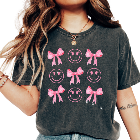 Smiley Faces & Bows Coquette Bow DTF TRANSFER or UV DTF STICKER DECAL