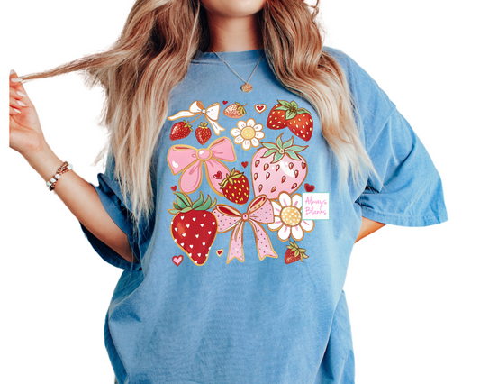 Strawberry Summer Coquette Bow Daisy DTF TRANSFER or UV DTF STICKER