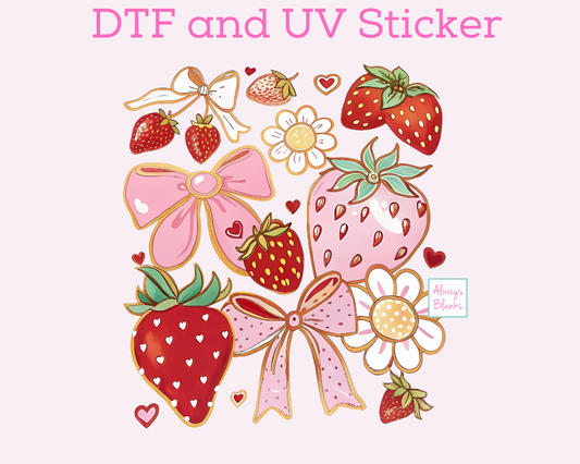 Strawberry Summer Coquette Bow Daisy DTF TRANSFER or UV DTF STICKER
