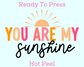 You Are My Sunshine DTF TRANSFER or UV DTF STICKER