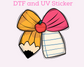 Coquette Pencil Bow apple School Teacher  DTF TRANSFER or UV DTF STICKER DECAL