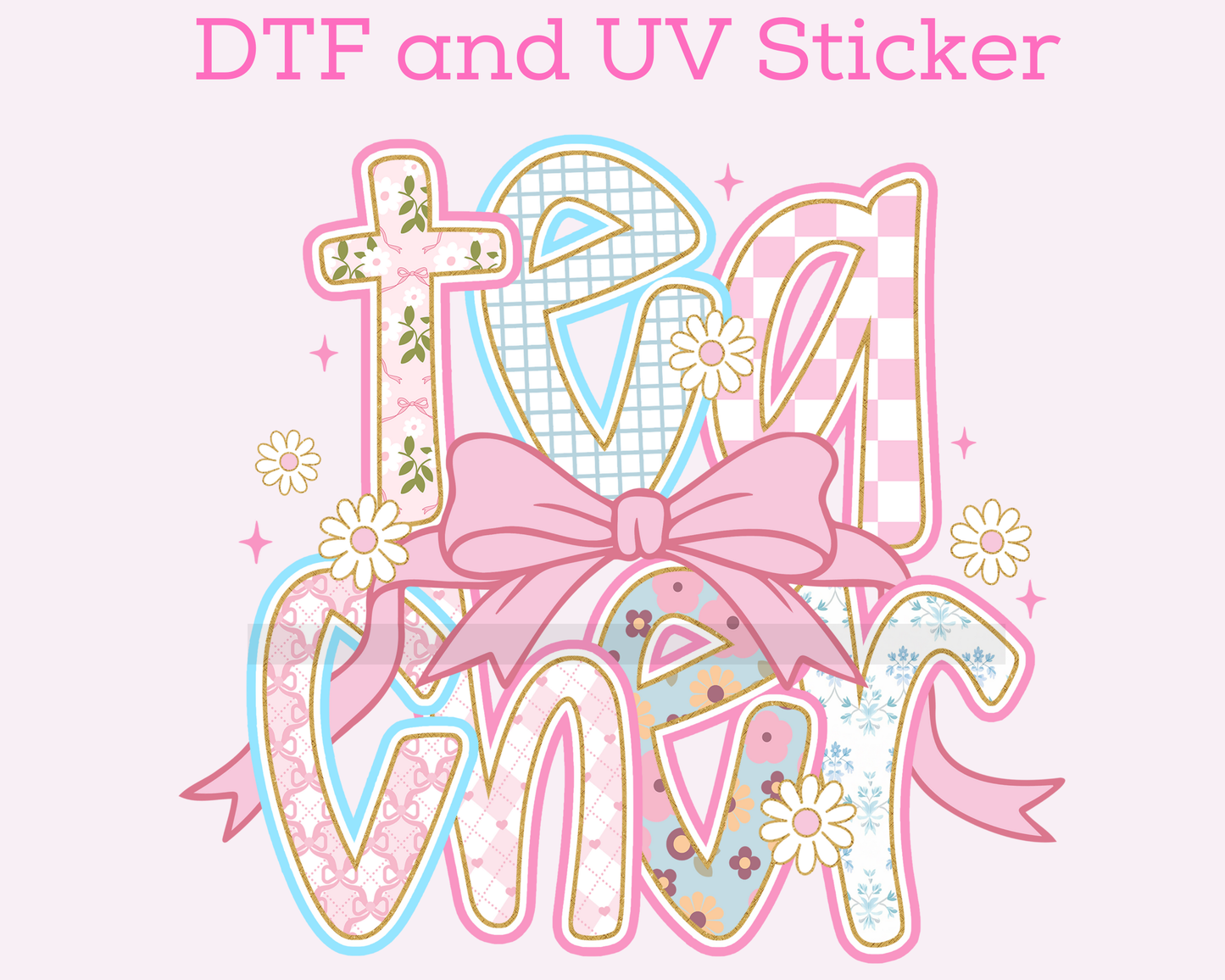 Teacher Pink Blue Floral  DTF TRANSFER or UV DTF STICKER DECAL