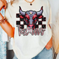 Checkered Texans Faux Embroidery School Mascot DTF TRANSFER or UV DTF STICKER