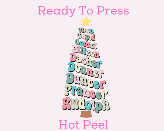 Tree Of Reindeer Names DTF TRANSFER or UV DTF STICKER