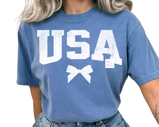 White USA bow Coquette Patriotic DTF TRANSFER