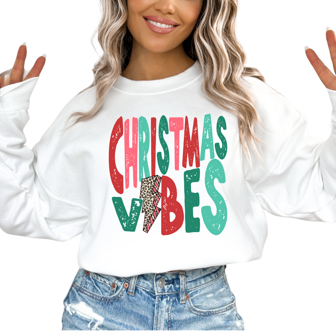 Distressed Christmas Vibes Leopard Bolt Christmas DTF TRANSFER  or UV DTF STICKER