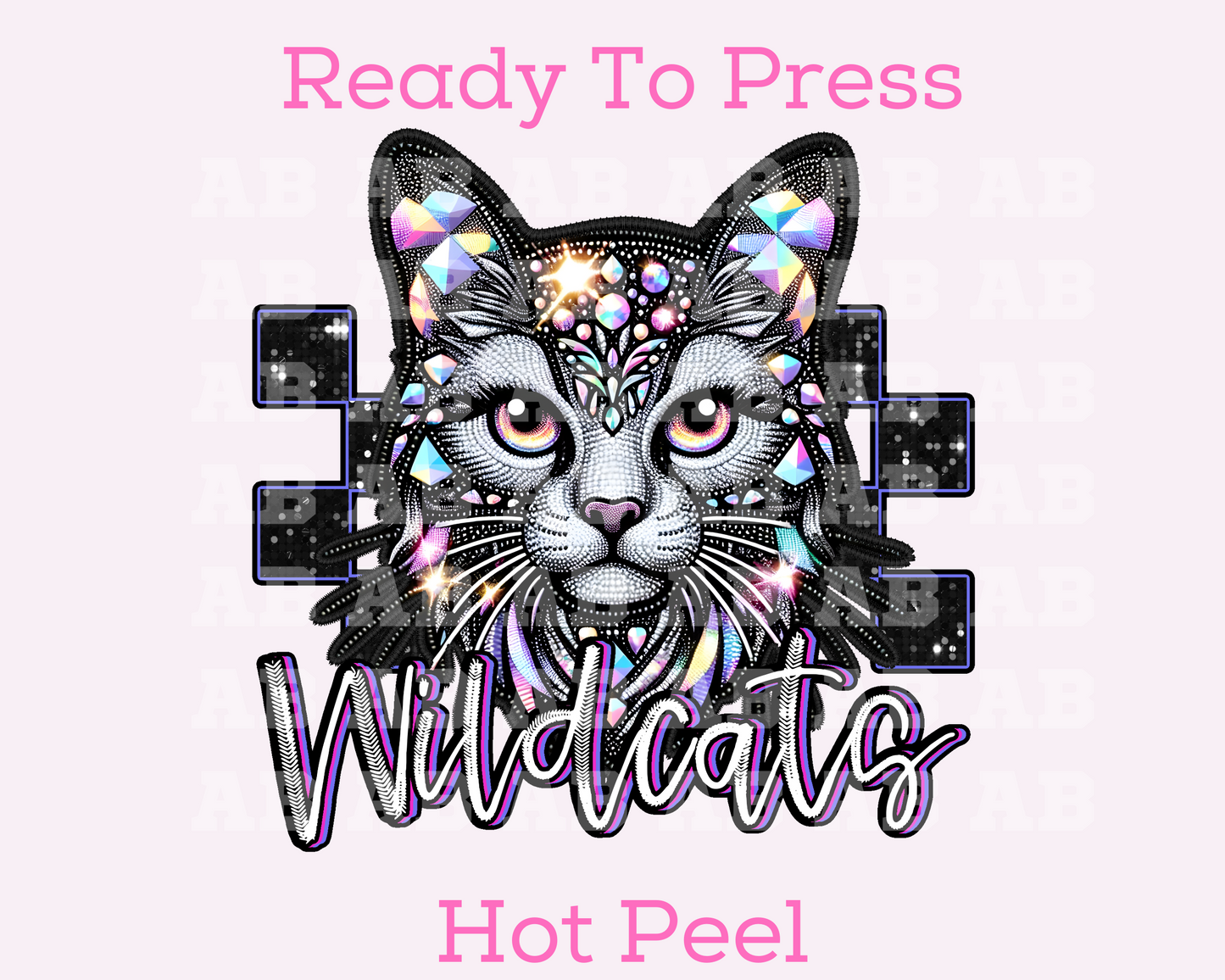 Checkered Wildcats Faux Embroidery School Mascot DTF TRANSFER or UV DTF STICKER